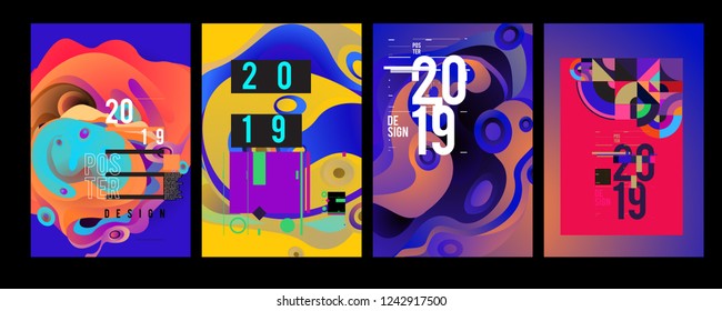 2019 New Abstract Poster Background Design Template. Vector Illustration and Typography Colorful Collage Cover and Page Layout Design Template in eps10. 