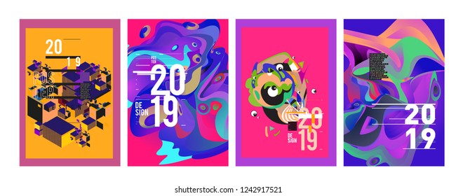 2019 New Abstract Poster Background Design Template. Vector Illustration and Typography Colorful Collage Cover and Page Layout Design Template in eps10. 