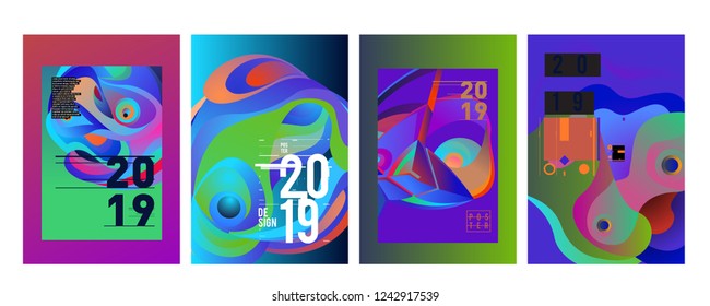 2019 New Abstract Poster Background Design Template. Vector Illustration and Typography Colorful Collage Cover and Page Layout Design Template in eps10. 