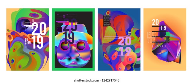 2019 New Abstract Poster Background Design Template. Vector Illustration and Typography Colorful Collage Cover and Page Layout Design Template in eps10. 
