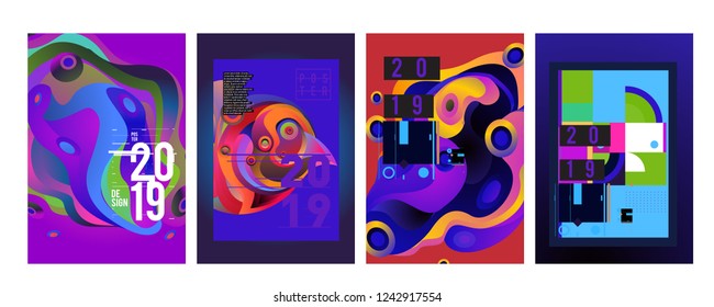 2019 New Abstract Poster Background Design Template. Vector Illustration and Typography Colorful Collage Cover and Page Layout Design Template in eps10. 