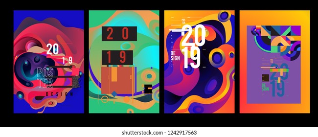 2019 New Abstract Poster Background Design Template. Vector Illustration and Typography Colorful Collage Cover and Page Layout Design Template in eps10. 