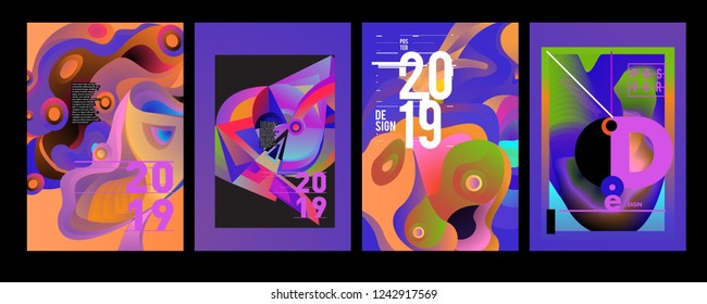 2019 New Abstract Poster Background Design Template. Vector Illustration and Typography Colorful Collage Cover and Page Layout Design Template in eps10. 