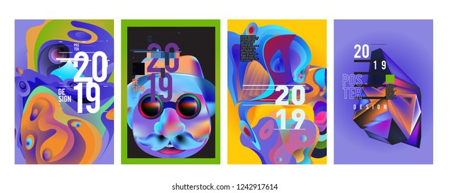 2019 New Abstract Poster Background Design Template. Vector Illustration and Typography Colorful Collage Cover and Page Layout Design Template in eps10. 