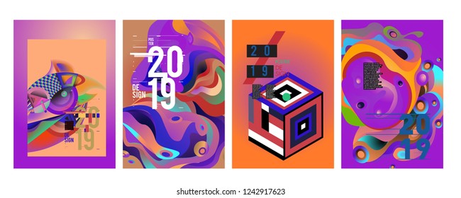 2019 New Abstract Poster Background Design Template. Vector Illustration and Typography Colorful Collage Cover and Page Layout Design Template in eps10. 