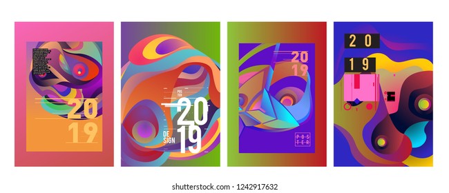 2019 New Abstract Poster Background Design Template. Vector Illustration and Typography Colorful Collage Cover and Page Layout Design Template in eps10. 