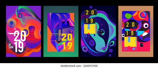 2019 New Abstract Poster Background Design Template. Vector Illustration and Typography Colorful Collage Cover and Page Layout Design Template in eps10. 