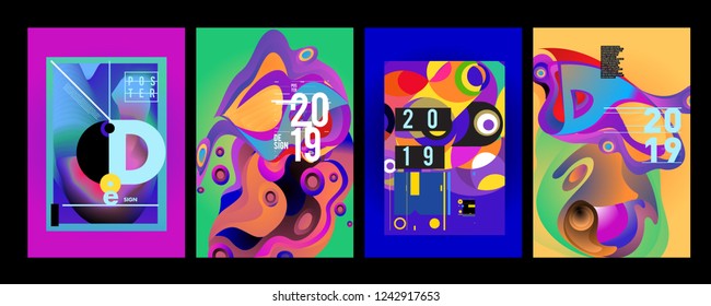 2019 New Abstract Poster Background Design Template. Vector Illustration and Typography Colorful Collage Cover and Page Layout Design Template in eps10. 