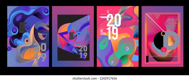 2019 New Abstract Poster Background Design Template. Vector Illustration and Typography Colorful Collage Cover and Page Layout Design Template in eps10. 