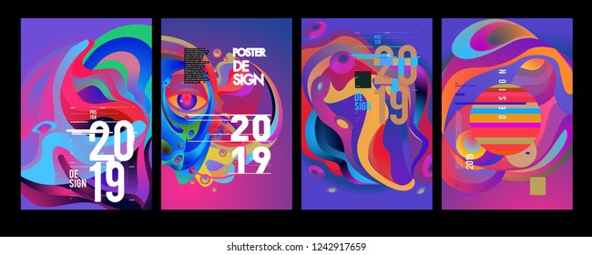 2019 New Abstract Poster Background Design Template. Vector Illustration and Typography Colorful Collage Cover and Page Layout Design Template in eps10. 