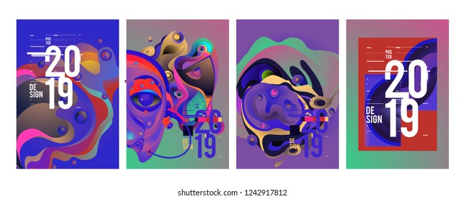2019 New Abstract Poster Background Design Template. Vector Illustration and Typography Colorful Collage Cover and Page Layout Design Template in eps10. 