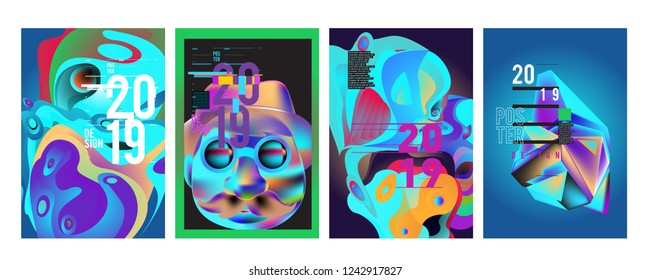 2019 New Abstract Poster Background Design Template. Vector Illustration and Typography Colorful Collage Cover and Page Layout Design Template in eps10. 