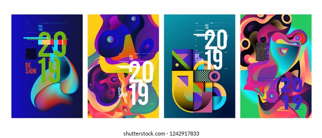 2019 New Abstract Poster Background Design Template. Vector Illustration and Typography Colorful Collage Cover and Page Layout Design Template in eps10. 