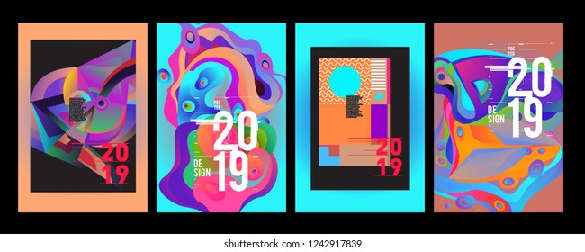 2019 New Abstract Poster Background Design Template. Vector Illustration and Typography Colorful Collage Cover and Page Layout Design Template in eps10. 