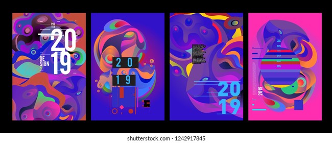 2019 New Abstract Poster Background Design Template. Vector Illustration and Typography Colorful Collage Cover and Page Layout Design Template in eps10. 