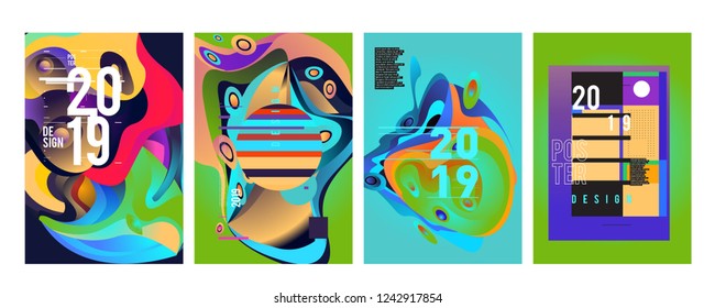 2019 New Abstract Poster Background Design Template. Vector Illustration and Typography Colorful Collage Cover and Page Layout Design Template in eps10. 