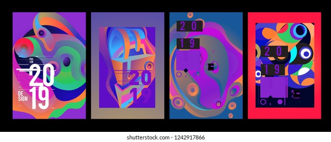 2019 New Abstract Poster Background Design Template. Vector Illustration and Typography Colorful Collage Cover and Page Layout Design Template in eps10. 