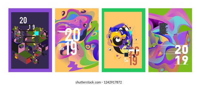 2019 New Abstract Poster Background Design Template. Vector Illustration and Typography Colorful Collage Cover and Page Layout Design Template in eps10. 