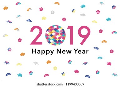 2019 New Year’s card template. Vector illustration. 