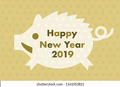 2019 New Year’s card: Year of the boar and Japanese traditional pattern