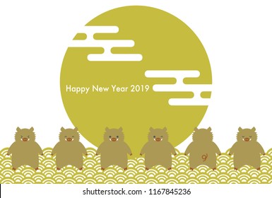 2019 New Year’s card: Year of the boar and Japanese traditional pattern