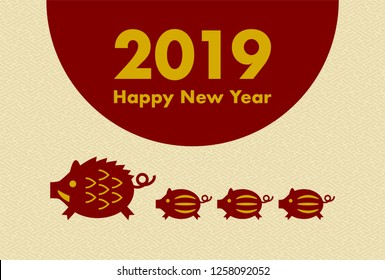 2019 New Year’s card: Year of the boar and Japanese traditional pattern