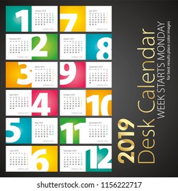 2019 New Desk Calendar monthly numbers landscape background