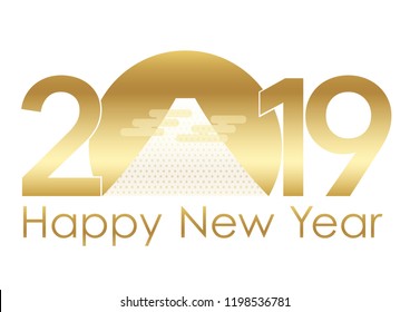 2019 New Year’s greeting symbol with Mt. Fuji, vector illustration. 