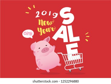 2019 new pig year sale concept illustration