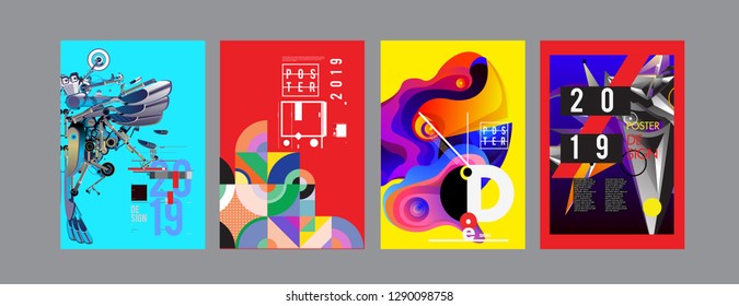 2019 New Poster and Cover Design Template for Magazine. Trendy Vector Typography and Colorful Illustration Collage for Cover and Page Layout Design Template in eps10.