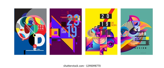 2019 New Poster And Cover Design Template For Magazine. Trendy Vector Typography And Colorful Illustration Collage For Cover And Page Layout Design Template In Eps10.