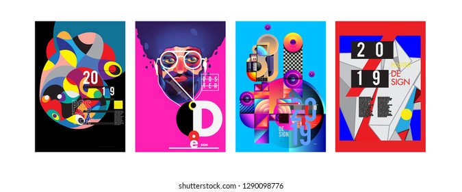 2019 New Poster and Cover Design Template for Magazine. Trendy Vector Typography and Colorful Illustration Collage for Cover and Page Layout Design Template in eps10.