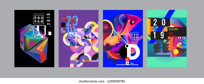 2019 New Poster and Cover Design Template for Magazine. Trendy Vector Typography and Colorful Illustration Collage for Cover and Page Layout Design Template in eps10.