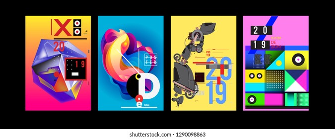 2019 New Poster and Cover Design Template for Magazine. Trendy Vector Typography and Colorful Illustration Collage for Cover and Page Layout Design Template in eps10.