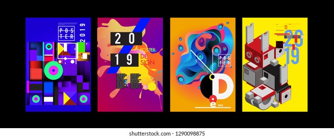2019 New Poster and Cover Design Template for Magazine. Trendy Vector Typography and Colorful Illustration Collage for Cover and Page Layout Design Template in eps10.