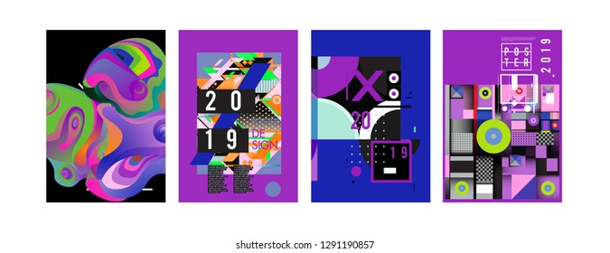 2019 New Poster and Cover Design Template for Magazine. Trendy Vector Typography and Colorful Illustration Collage for Cover and Page Layout Design Template in eps10.