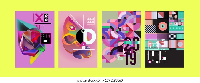 2019 New Poster and Cover Design Template for Magazine. Trendy Vector Typography and Colorful Illustration Collage for Cover and Page Layout Design Template in eps10.