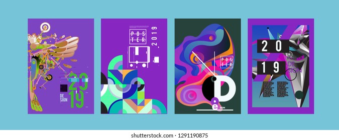 2019 New Poster and Cover Design Template for Magazine. Trendy Vector Typography and Colorful Illustration Collage for Cover and Page Layout Design Template in eps10.