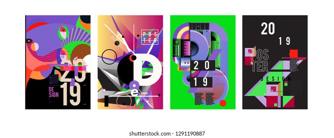 2019 New Poster and Cover Design Template for Magazine. Trendy Vector Typography and Colorful Illustration Collage for Cover and Page Layout Design Template in eps10.