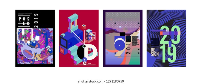 2019 New Poster and Cover Design Template for Magazine. Trendy Vector Typography and Colorful Illustration Collage for Cover and Page Layout Design Template in eps10.