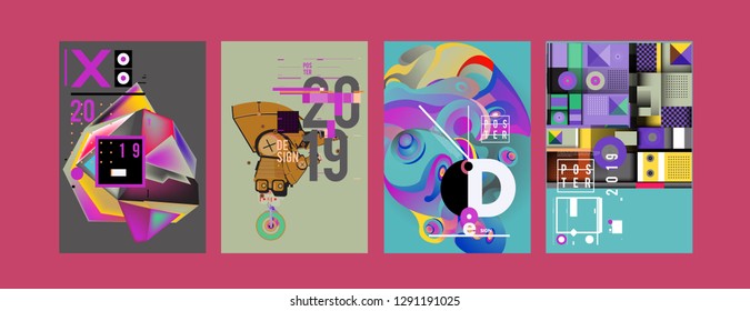 2019 New Poster and Cover Design Template for Magazine. Trendy Vector Typography and Colorful Illustration Collage for Cover and Page Layout Design Template in eps10.