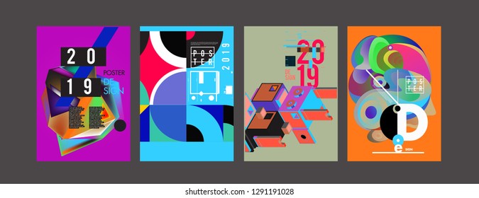 2019 New Poster and Cover Design Template for Magazine. Trendy Vector Typography and Colorful Illustration Collage for Cover and Page Layout Design Template in eps10.