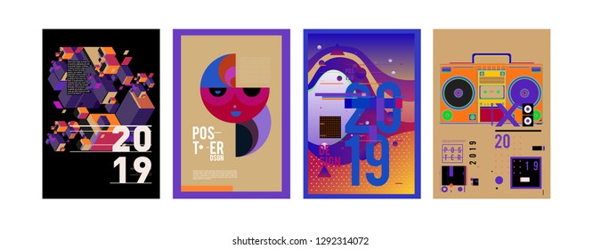 2019 New Poster and Cover Design Template for Magazine. Trendy Vector Typography and Colorful Illustration Collage for Cover and Page Layout Design Template in eps10.