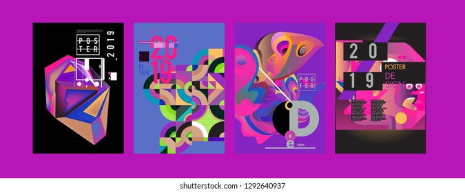 2019 New Poster and Cover Design Template for Magazine. Trendy Vector Typography and Colorful Illustration Collage for Cover and Page Layout Design Template in eps10.