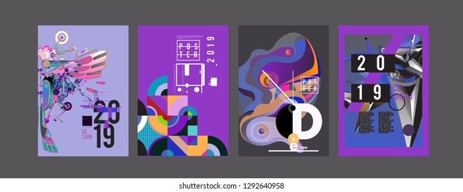 2019 New Poster and Cover Design Template for Magazine. Trendy Vector Typography and Colorful Illustration Collage for Cover and Page Layout Design Template in eps10.