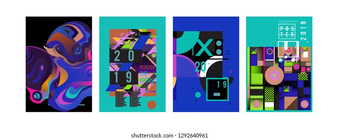 2019 New Poster and Cover Design Template for Magazine. Trendy Vector Typography and Colorful Illustration Collage for Cover and Page Layout Design Template in eps10.