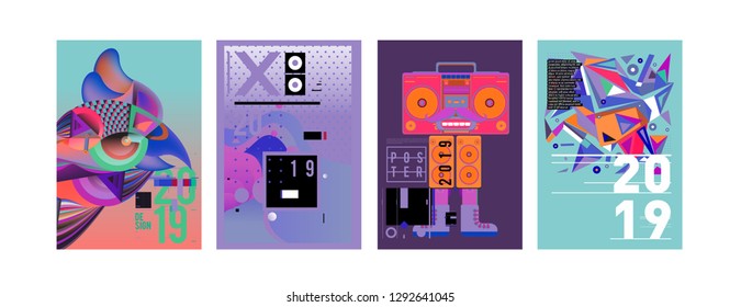 2019 New Poster and Cover Design Template for Magazine. Trendy Vector Typography and Colorful Illustration Collage for Cover and Page Layout Design Template in eps10.