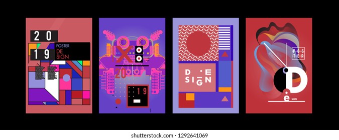 2019 New Poster and Cover Design Template for Magazine. Trendy Vector Typography and Colorful Illustration Collage for Cover and Page Layout Design Template in eps10.