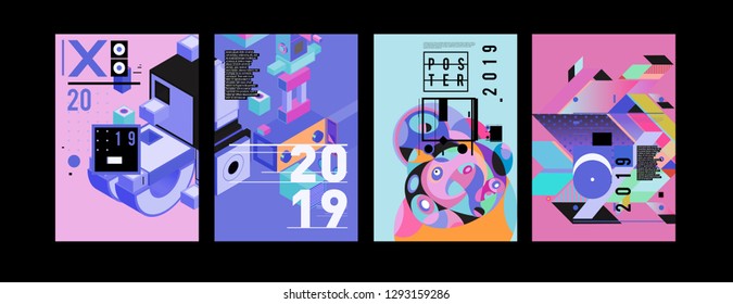 2019 New Poster and Cover Design Template for Magazine. Trendy Vector Typography and Colorful Illustration Collage for Cover and Page Layout Design Template in eps10.