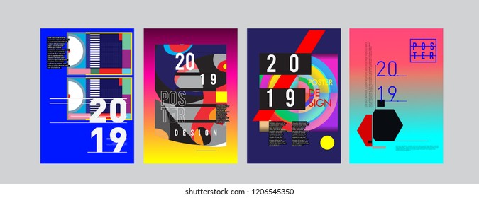 2019 New Poster Design Template. Trendy Vector Typography and Colorful Illustration Collage for Cover and Page Layout Design Template in eps10. 